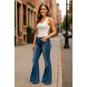 Vintage Cello Y2K Flare Jeans Size 7 Embroidered Pearl Rhinestone Pocket Bootcut